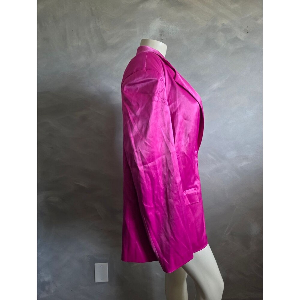 Azalea Wang Pink Satin Single Button Closure Long Line Blazer Sz L - Picture 4 of 13